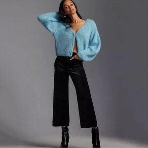 NWT Anthropologie Maeve The Colette Velvet Crop Wide-Leg Pant Black Size 31